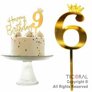 CAKE TOPPER DORADO NUMERO 6 (17 x 6 cm)  X 1